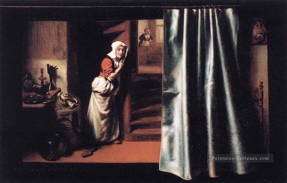 Epouvantail avec une femme gronder Baroque Nicolaes Maes Peintures à l'huile